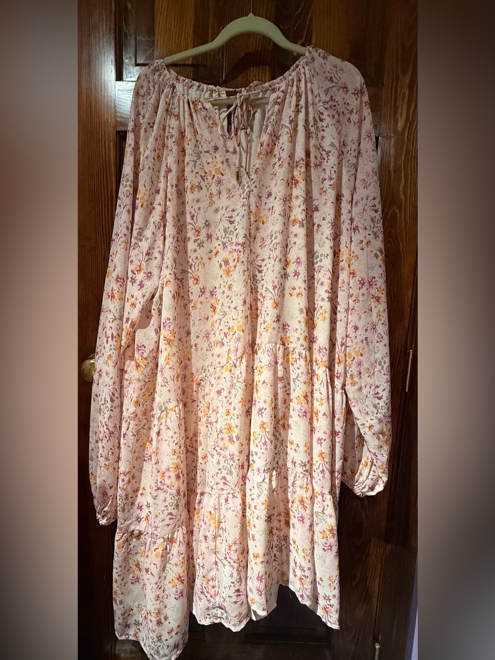 Ivy City Co Long Sleeve Floral Tunic Dress in Blush and Mustard